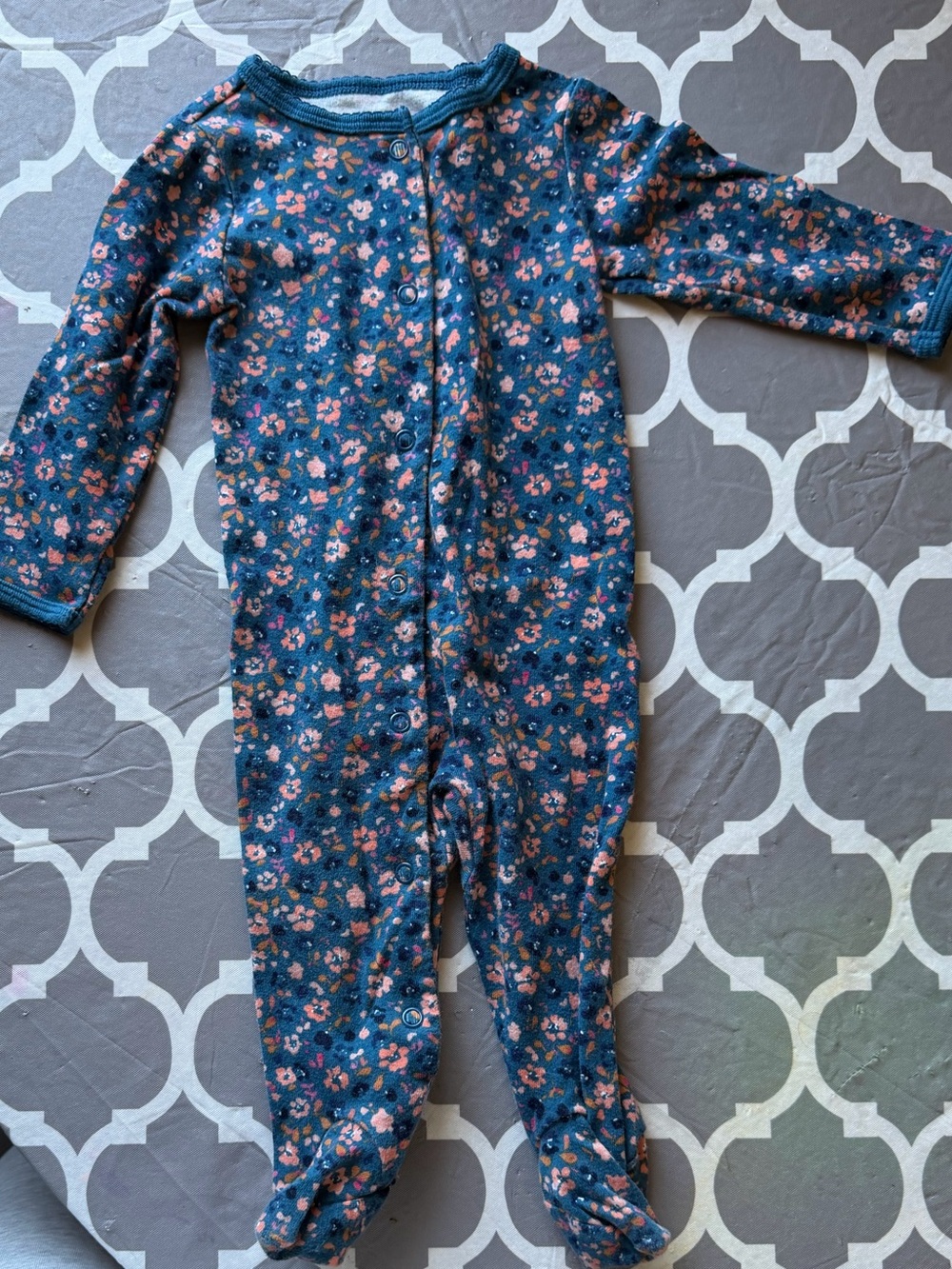 Carter's Navy Floral Long-Sleeve Footed One-Piece